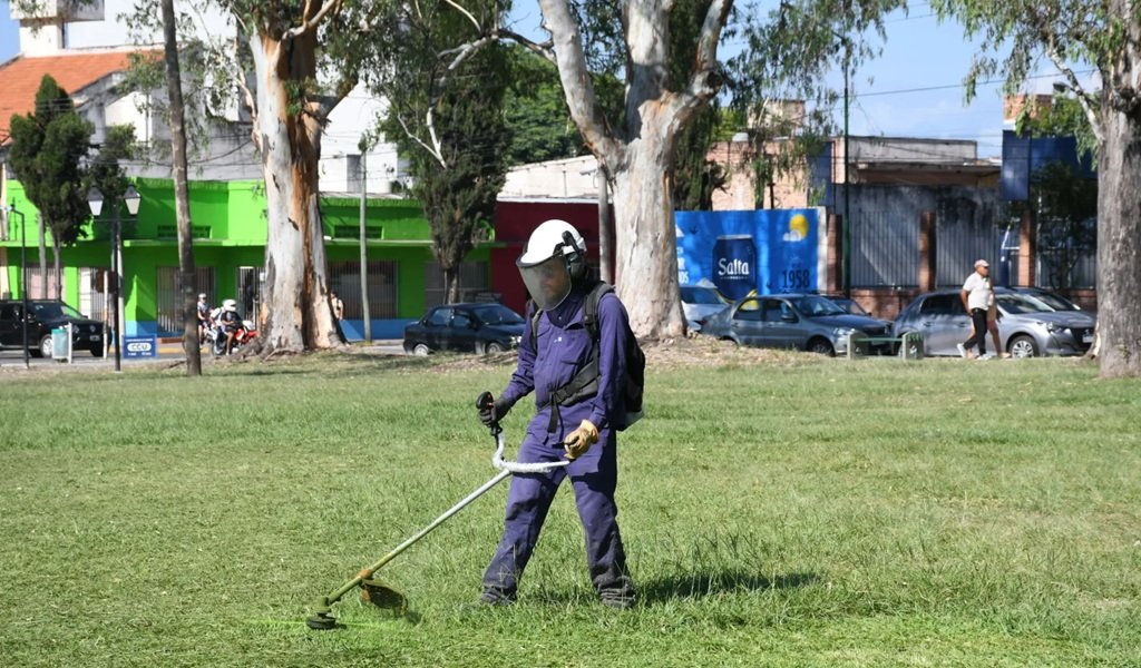 Limpiaron el parque del Monumento 20 de Febrero
